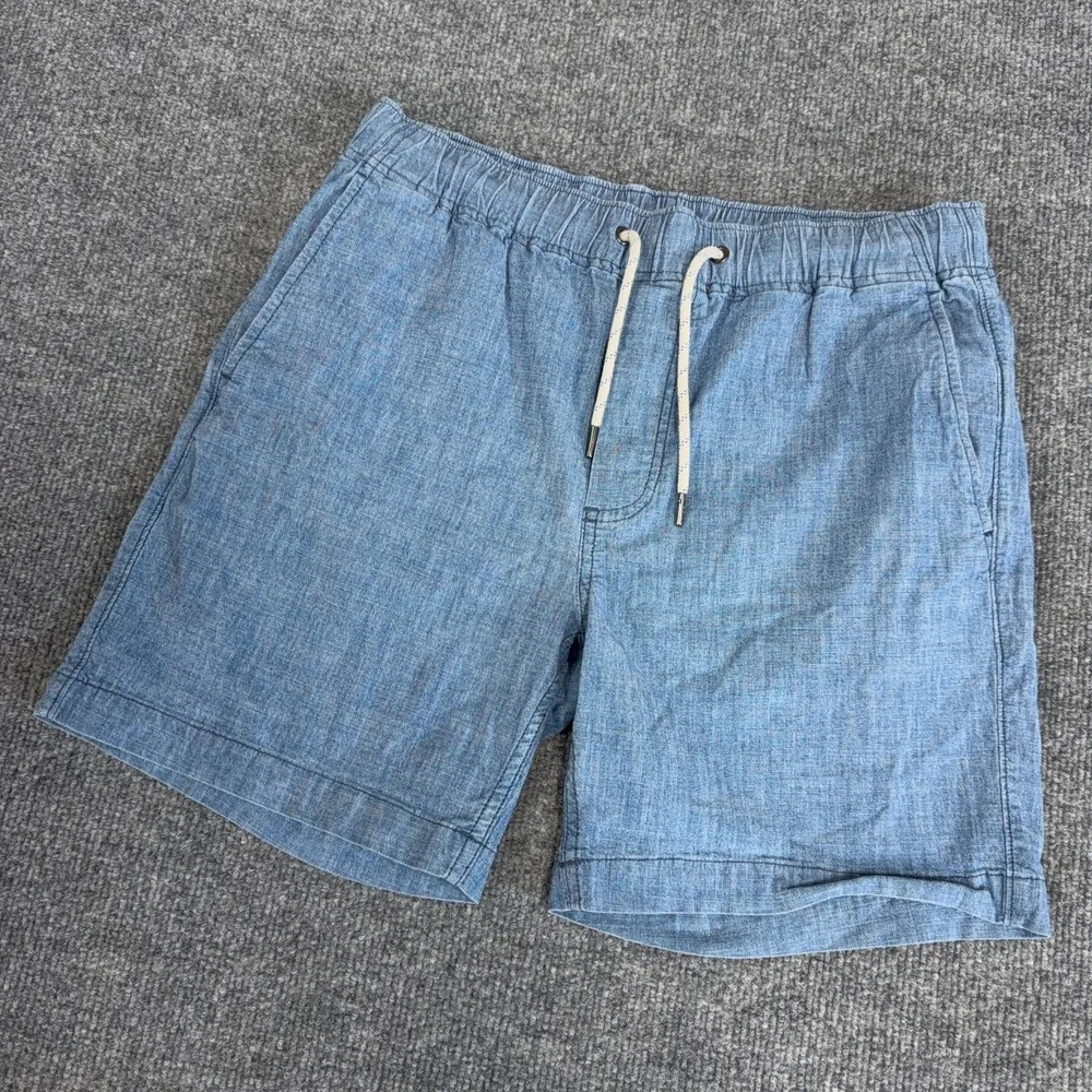 Faherty Essential Shorts Men Small Blue Chambray Cotton Stretch Drawstring 7